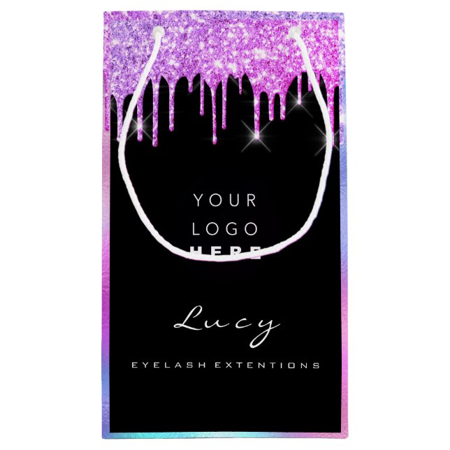 Custom Logo Company Name Drips Holograph Small Gift Bag (Back)