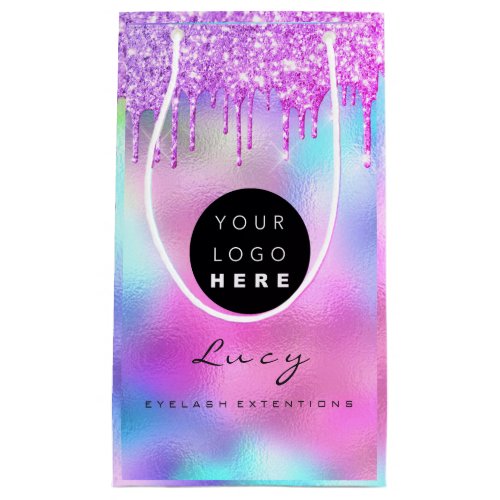 Custom Logo Company Name Glitter Holograph Small Gift Bag