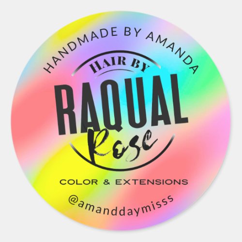 Custom Logo Company Name Holograph Rainbow Unicorn Classic Round Sticker
