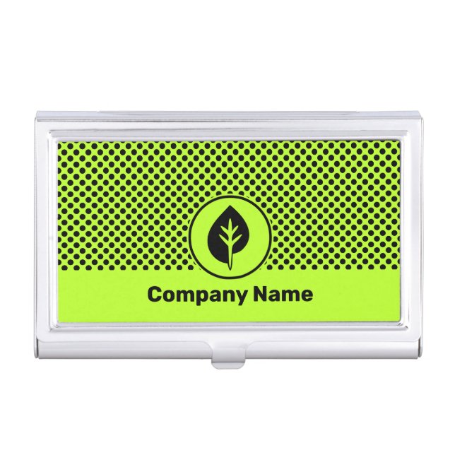 Custom Logo & Company Name Lime Green & Black Business Card Case (Front)