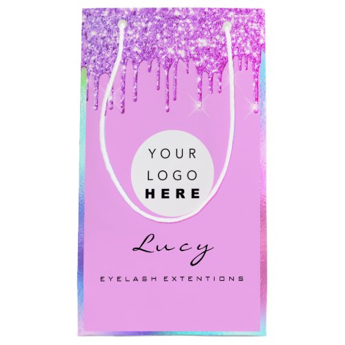 Custom Logo Company Pink Drips Holograph Small Gift Bag