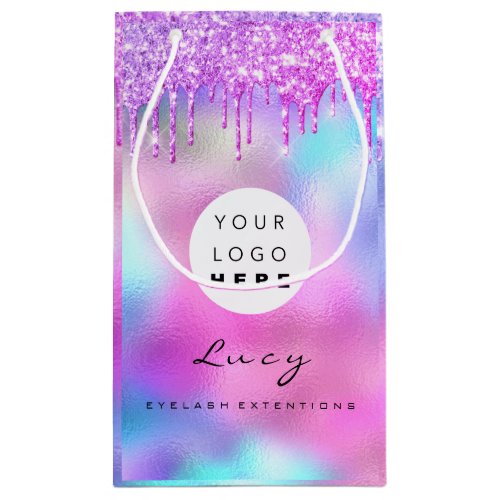 Custom Logo Company Pink Drips Holographic Small Gift Bag