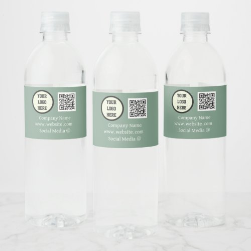 Custom Logo Company Sage Green Business QR Code Water Bottle Label