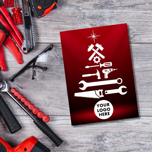 Custom Logo Contractor Christmas Tree Tools  Holiday Card