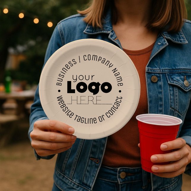 Custom Logo Crest Ecru Ivory 9" Paper Party Plates (Creator Uploaded)