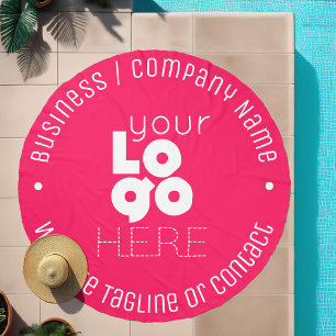 Custom Logo Crest Hot Pink Round Beach Towels