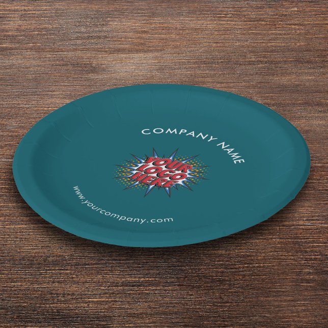 Custom Logo, Custom Text, Teal Paper Plates (Creator Uploaded)