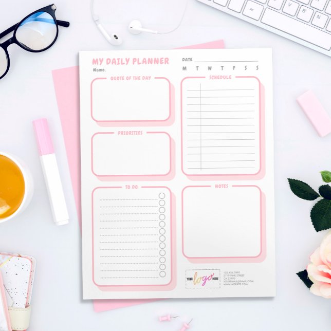 Custom Logo Cute Simple Blush Undated Daily Notepad (Creator Uploaded)