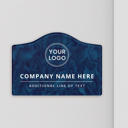 Custom logo dark blue marbled background business door sign