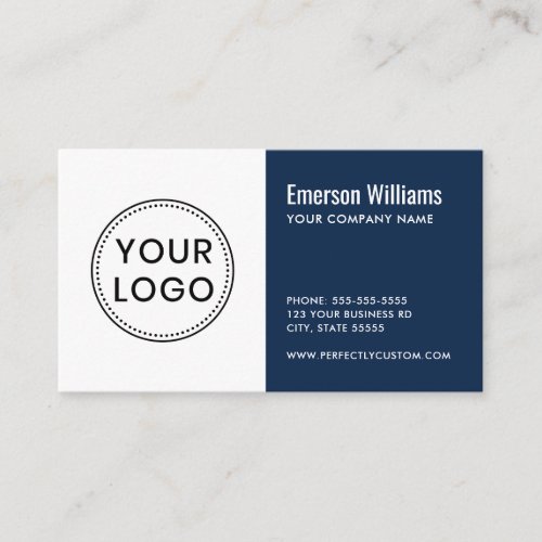 Custom logo dark blue white modern minimalist business card