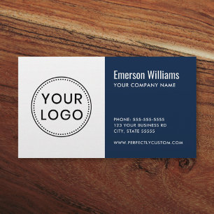 Custom logo dark blue white modern minimalist business card