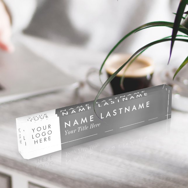 Custom Logo Dark Grey Modern Desk Name Plate (Creator Uploaded)