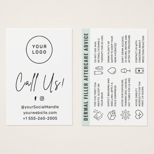 Custom Logo Dermal Filler Aftercare Advice Card 