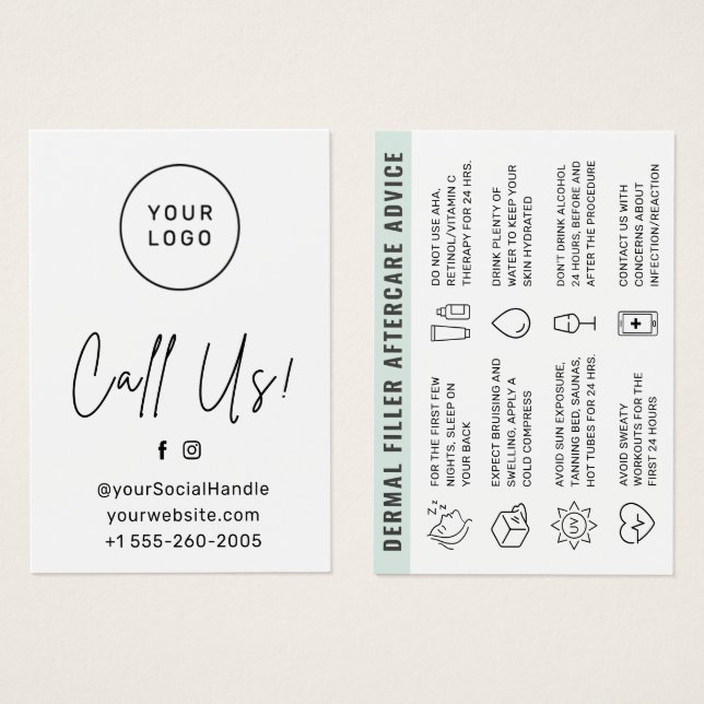 Custom Logo Dermal Filler Aftercare Advice Card  (Front & Back)