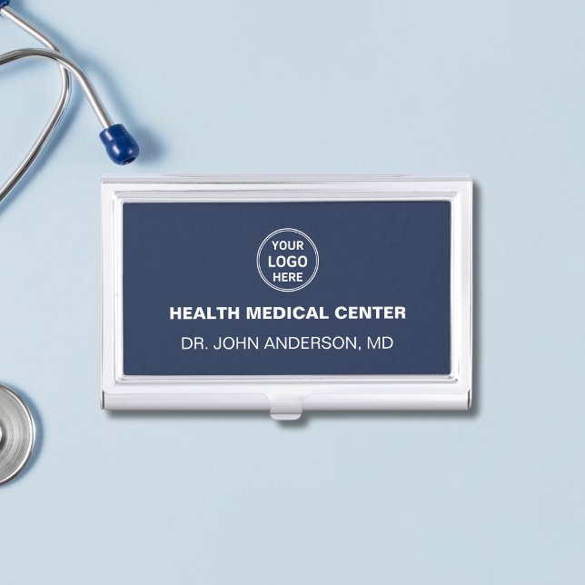 Custom Logo Doctor Clinic Healthcare Navy Blue Business Card Case (Custom Logo Doctor Clinic Healthcare Navy Blue Business Card Case)