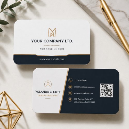 Custom Logo Elegant Beige Blac QR Code Foil Busine Business Card