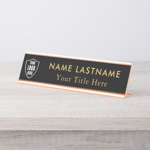 Custom Logo Elegant Black gold  Desk Name Plate