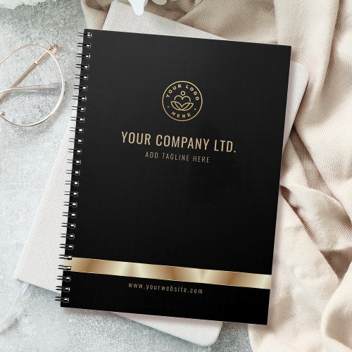 Custom Logo Elegant Black Gold Notebook