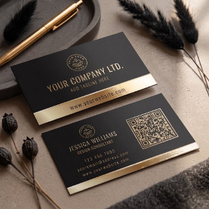 Custom Logo Elegant Black Gold QR Code Raised Spot UV Business Card