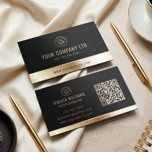Custom Logo Elegant Black Gold QR Code Raised Spot UV Business Card