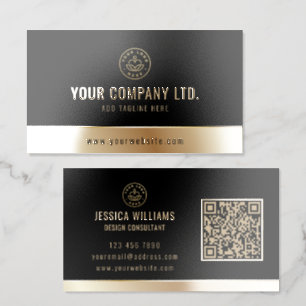 Custom Logo Elegant Black Gold QR Code Raised Spot UV Business Card