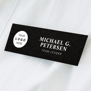 Custom logo elegant black leather white title name tag
