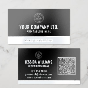 Custom Logo Elegant Black Silver QR Code Foil Business Cards