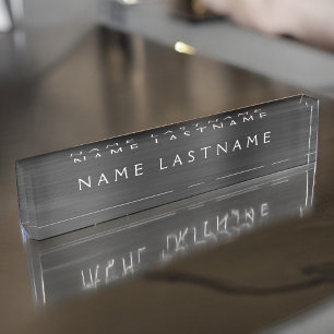 Custom Logo Elegant Black White Desk Name Plate
