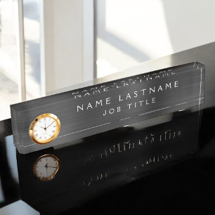 Custom Logo Elegant Black White Desk Name Plate