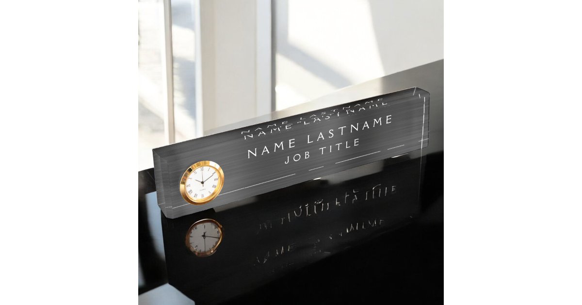 Custom Logo Elegant Black White Desk Name Plate | Zazzle