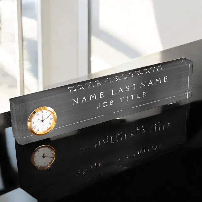 Custom Logo Elegant Black White Desk Name Plate | Zazzle