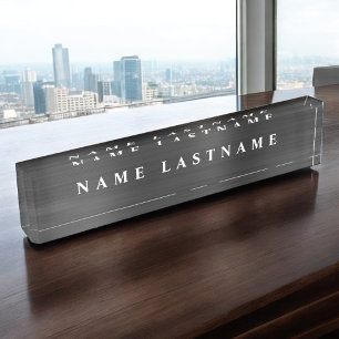 Custom Logo Elegant Black White Desk Name Plate