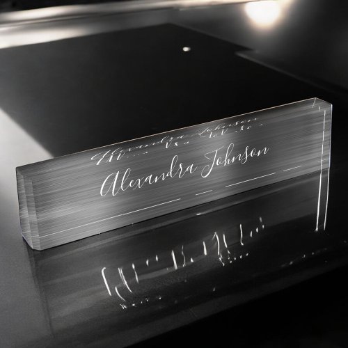 Custom Logo Elegant Black White Desk Name Plate