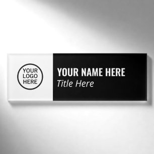 Custom Logo Elegant Black White Magnet Title Name Tag