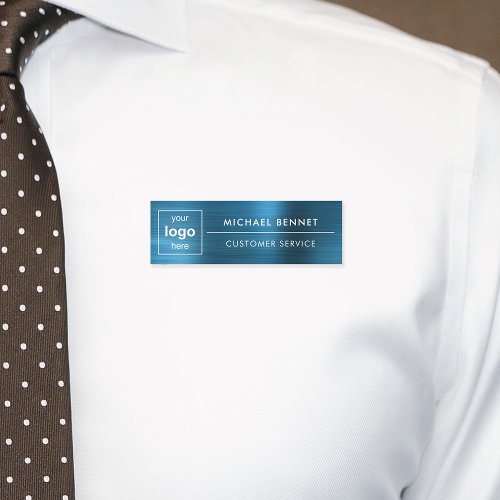 Custom Logo Elegant Blue Professional Business Name Tag