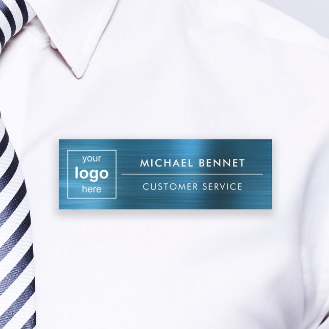 Custom Logo Elegant Blue Professional Business Name Tag (Custom Logo Elegant Blue Professional Business Name Tag)