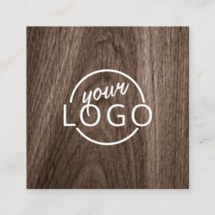 Custom logo elegant brown wood grain square business card