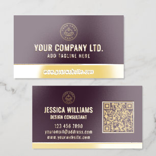 Custom Logo Elegant Burgundy Gold QR Code Foil Business Cards