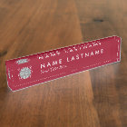 Custom Logo Elegant Burgundy Red Desk Nameplate