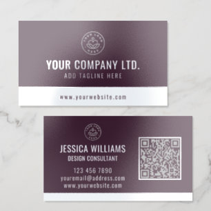 Custom Logo Elegant Burgundy Silver QR Code Foil Business Cards
