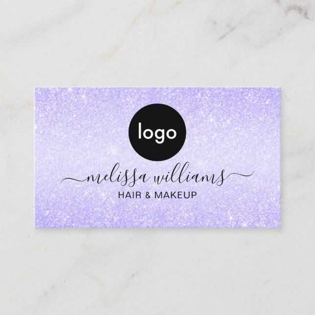 Custom Logo Elegant Chic Purple Glitter Business Card (Front)