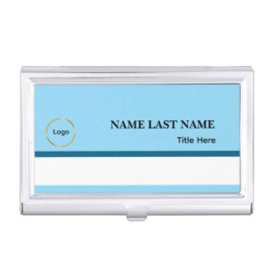 Custom Logo Elegant Dusty Blue White Magnet Business Card Case