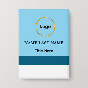 Custom Logo Elegant Dusty Blue White Magnet Button