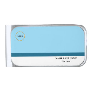 Custom Logo Elegant Dusty Blue White Magnet Silver Finish Money Clip