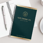 Custom Logo Elegant Emerald Green Gold Planner<br><div class="desc">Plan your year in style with this elegant custom business logo planner design. A deep,  rich green backdrop is beautifully accented with bold gold foil details,  creating a timeless and sophisticated aesthetic.</div>