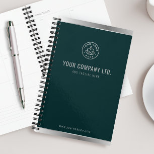 Custom Logo Elegant Emerald Green Silver Planner