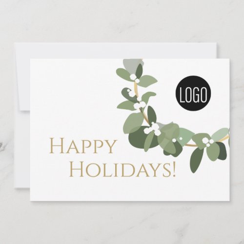 Custom logo Elegant Eucalyptus wreath green gold Holiday Card