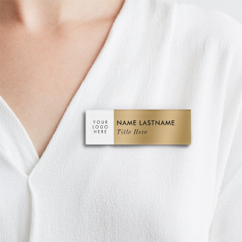 Custom Logo Elegant Faux Gold White Magnet Title Name Tag by pinkpinetree at Zazzle