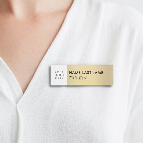 Custom Logo Elegant Faux Gold White Magnet Title Name Tag