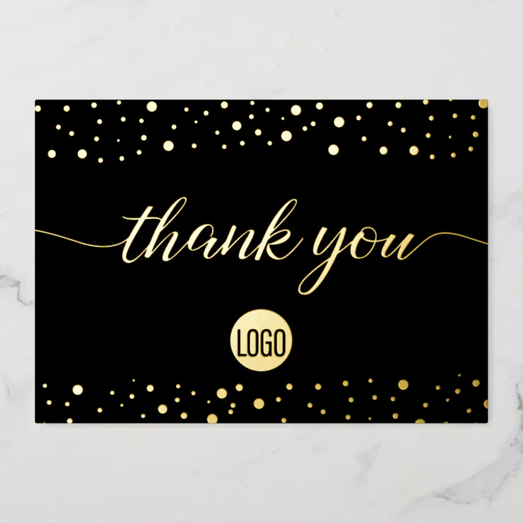 Custom Logo Elegant Gold Black Business Thank you Foil Invitation | Zazzle